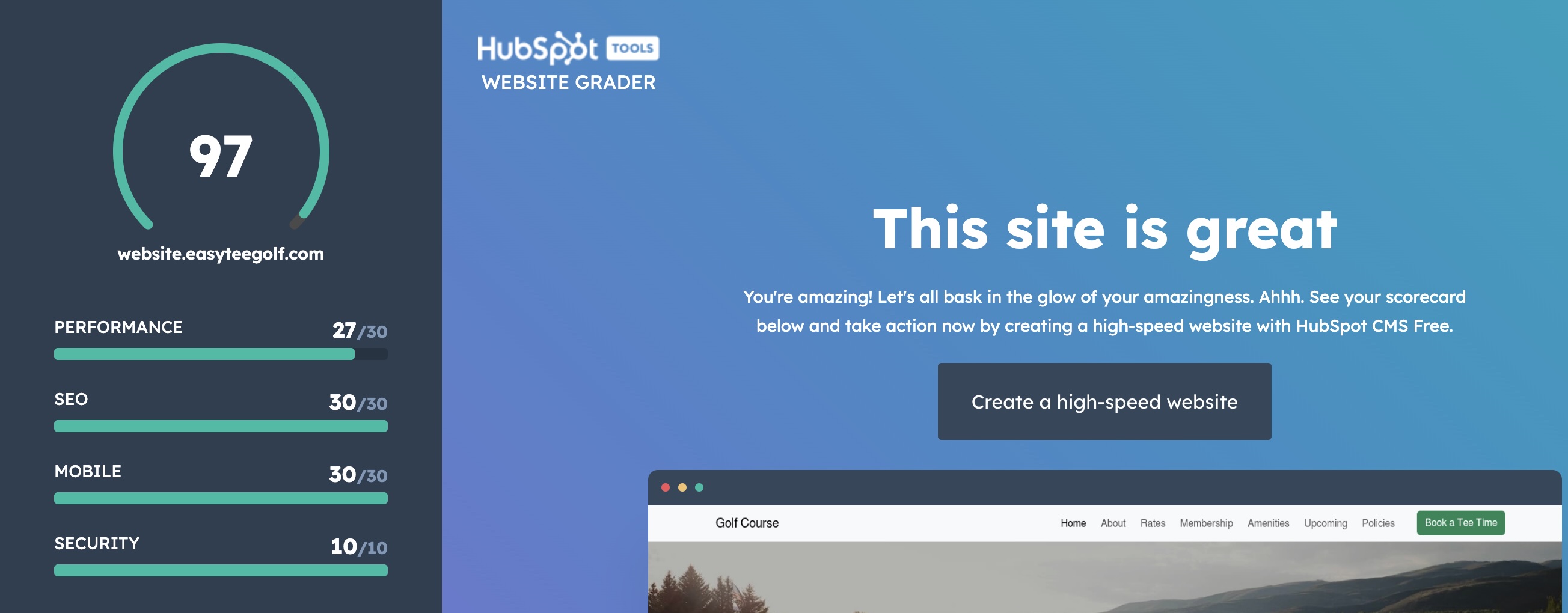 Website grader results 97 out of 100